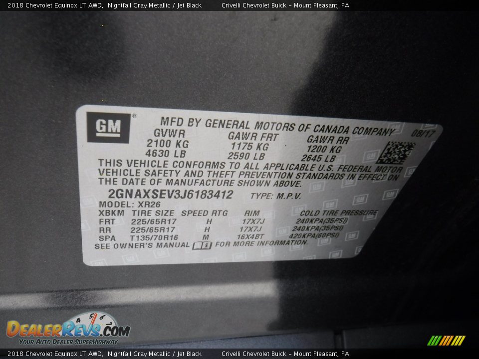 2018 Chevrolet Equinox LT AWD Nightfall Gray Metallic / Jet Black Photo #34