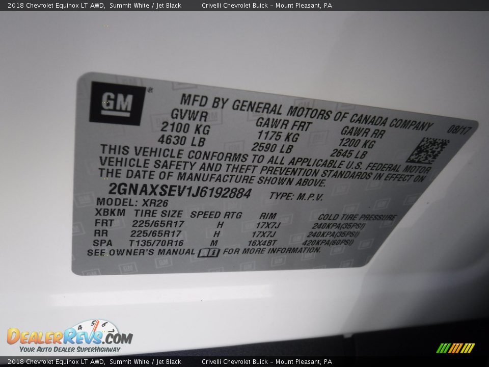 2018 Chevrolet Equinox LT AWD Summit White / Jet Black Photo #34