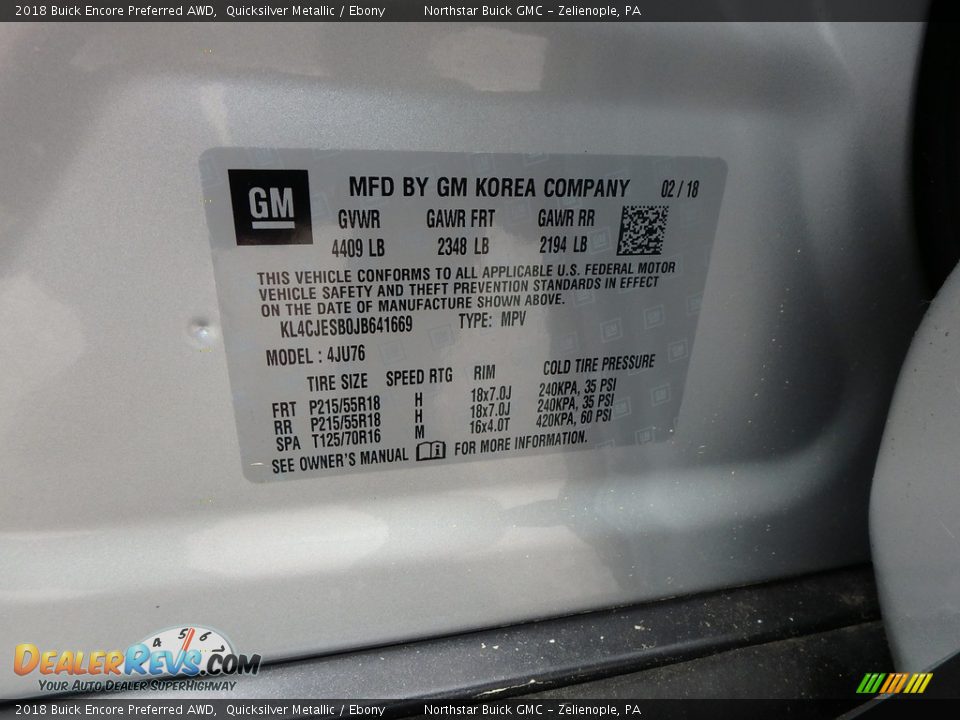2018 Buick Encore Preferred AWD Quicksilver Metallic / Ebony Photo #16