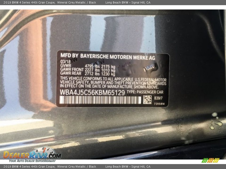2019 BMW 4 Series 440i Gran Coupe Mineral Grey Metallic / Black Photo #11