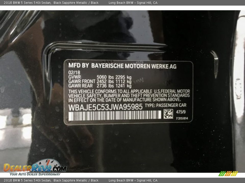 2018 BMW 5 Series 540i Sedan Black Sapphire Metallic / Black Photo #11