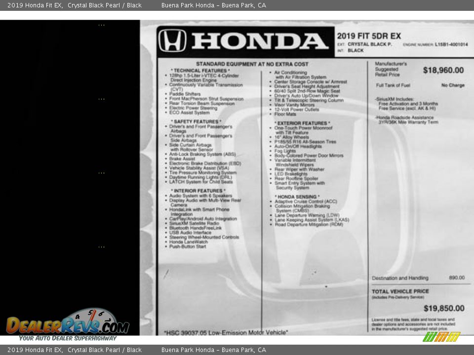2019 Honda Fit EX Window Sticker Photo #36