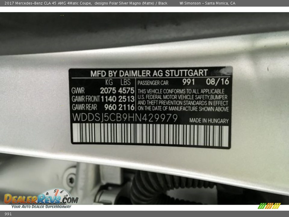 Mercedes-Benz Color Code 991 designo Polar Silver Magno (Matte)