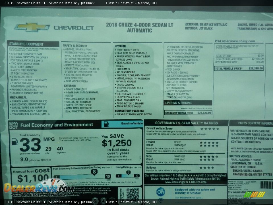 2018 Chevrolet Cruze LT Silver Ice Metallic / Jet Black Photo #6