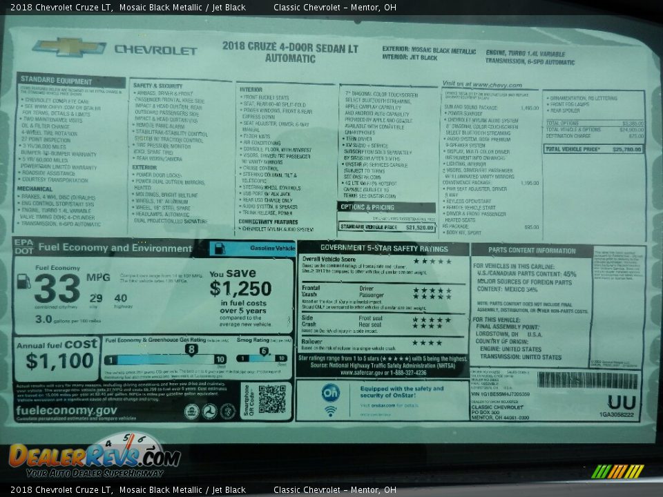 2018 Chevrolet Cruze LT Mosaic Black Metallic / Jet Black Photo #6