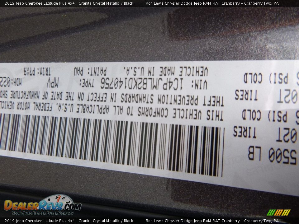 2019 Jeep Cherokee Latitude Plus 4x4 Granite Crystal Metallic / Black Photo #14