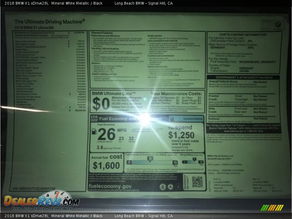 2018 BMW X1 sDrive28i Mineral White Metallic / Black Photo #10