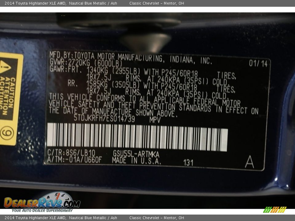 2014 Toyota Highlander XLE AWD Nautical Blue Metallic / Ash Photo #23