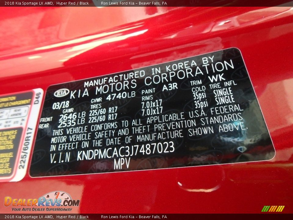 2018 Kia Sportage LX AWD Hyper Red / Black Photo #15