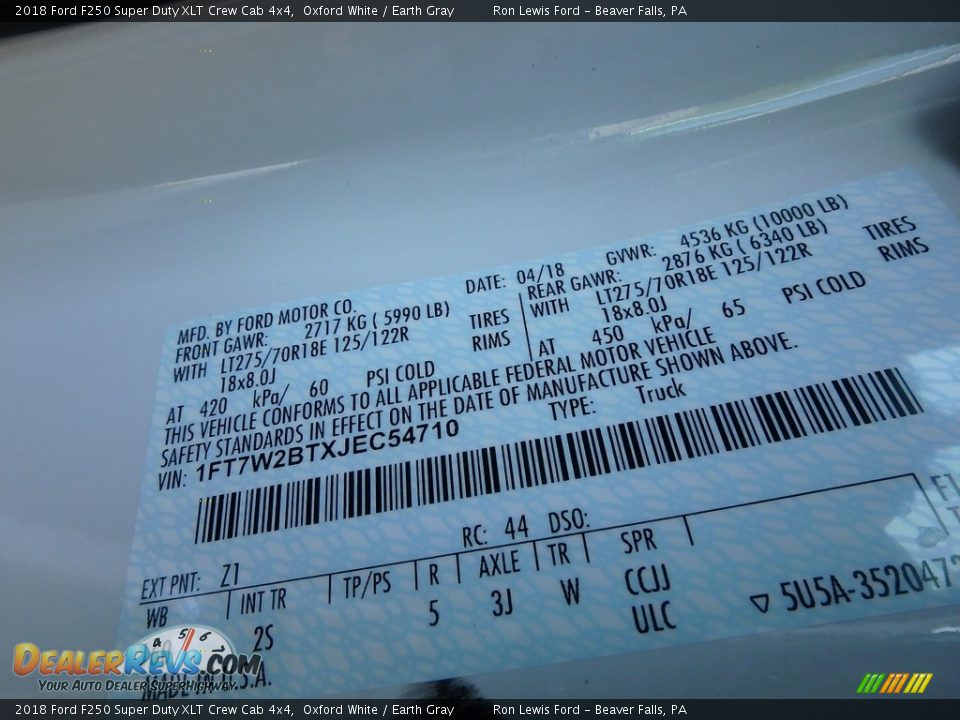 2018 Ford F250 Super Duty XLT Crew Cab 4x4 Oxford White / Earth Gray Photo #14