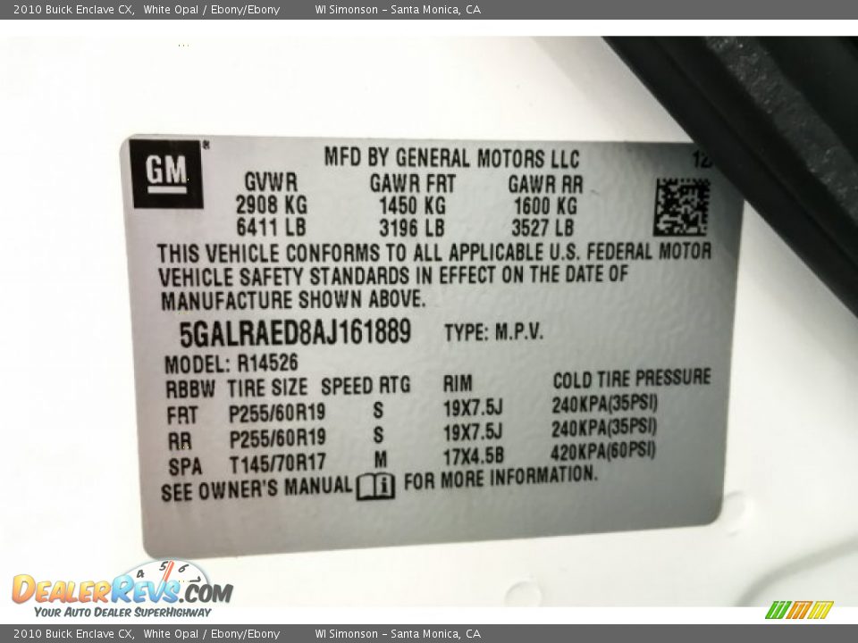2010 Buick Enclave CX White Opal / Ebony/Ebony Photo #23