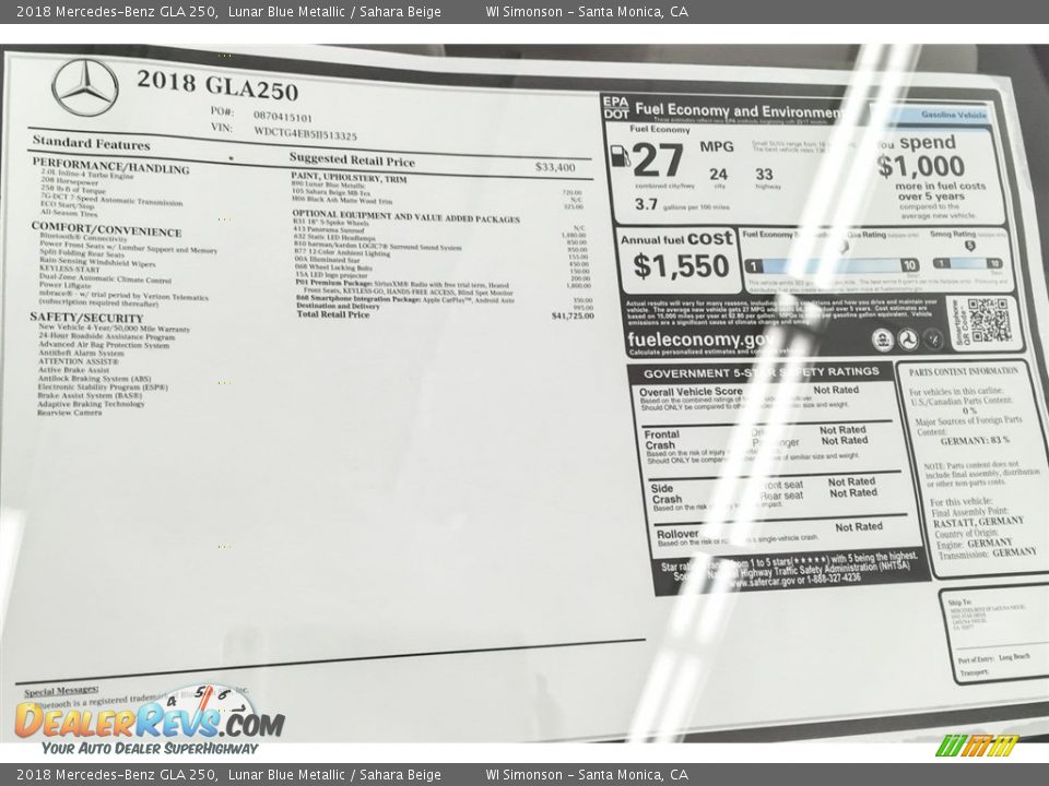 2018 Mercedes-Benz GLA 250 Lunar Blue Metallic / Sahara Beige Photo #10