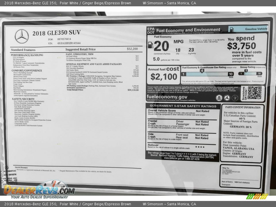 2018 Mercedes-Benz GLE 350 Polar White / Ginger Beige/Espresso Brown Photo #10