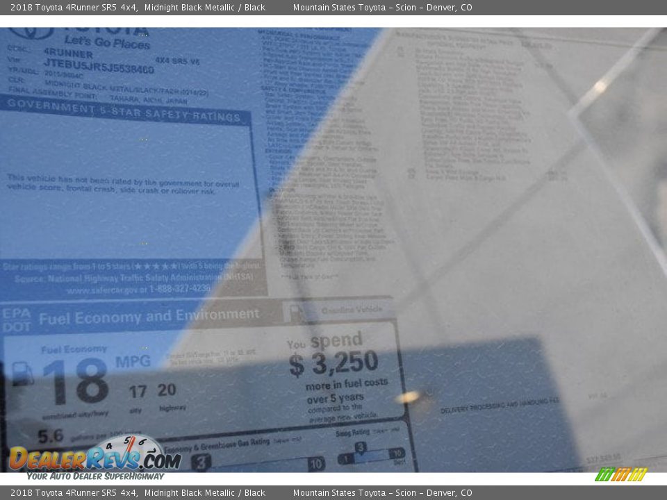 2018 Toyota 4Runner SR5 4x4 Midnight Black Metallic / Black Photo #36