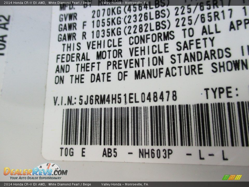 2014 Honda CR-V EX AWD White Diamond Pearl / Beige Photo #19