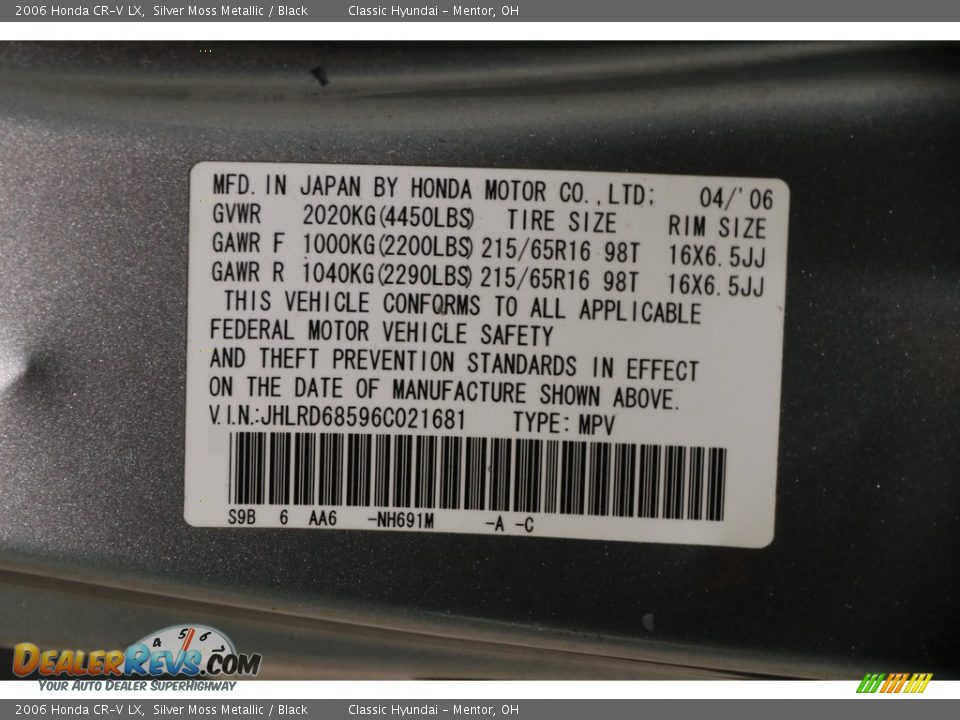 2006 Honda CR-V LX Silver Moss Metallic / Black Photo #21