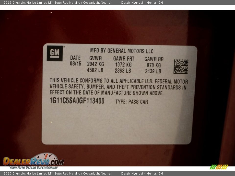 2016 Chevrolet Malibu Limited LT Butte Red Metallic / Cocoa/Light Neutral Photo #19