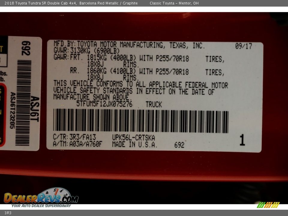 Toyota Color Code 3R3 Barcelona Red Metallic