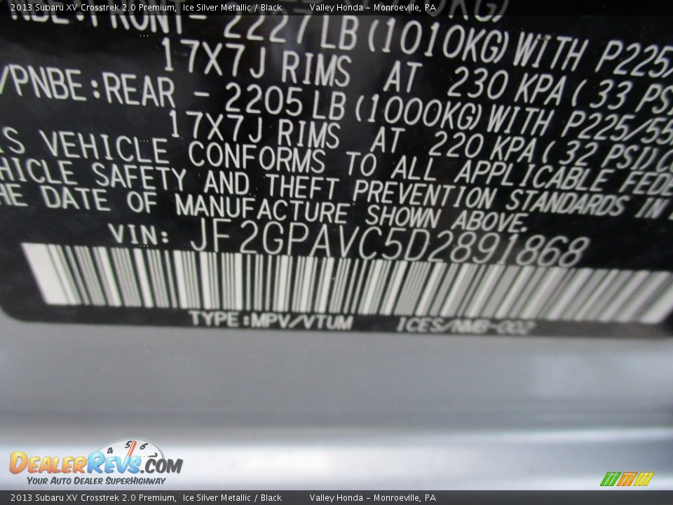 2013 Subaru XV Crosstrek 2.0 Premium Ice Silver Metallic / Black Photo #19
