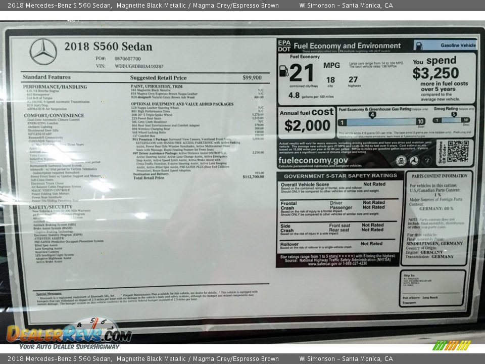 2018 Mercedes-Benz S 560 Sedan Magnetite Black Metallic / Magma Grey/Espresso Brown Photo #10