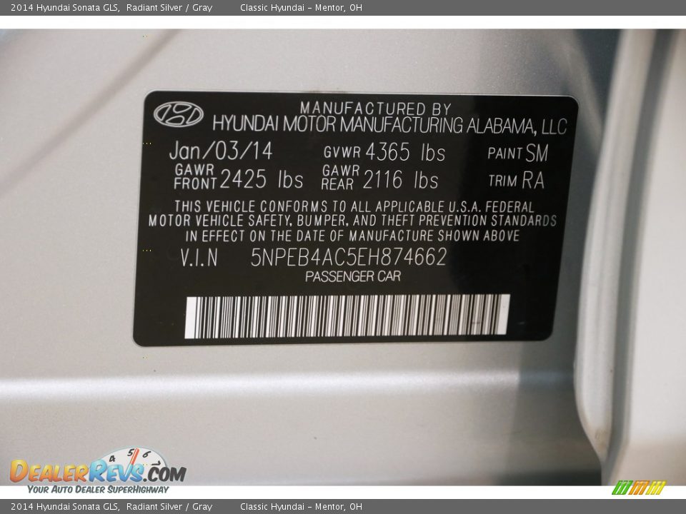 2014 Hyundai Sonata GLS Radiant Silver / Gray Photo #21