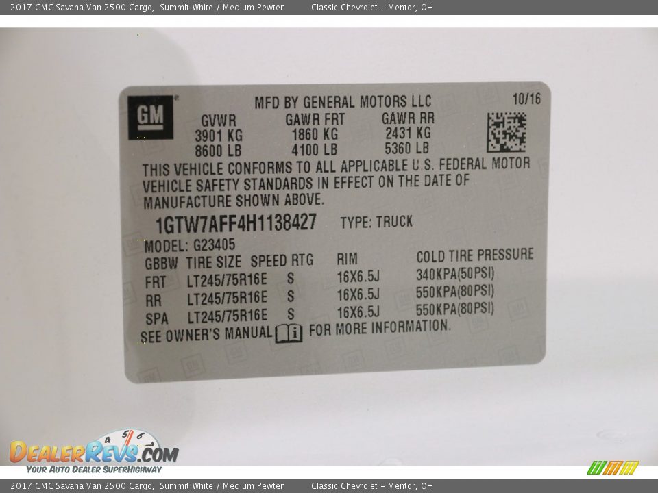 2017 GMC Savana Van 2500 Cargo Summit White / Medium Pewter Photo #18