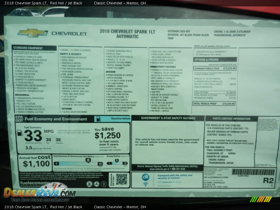 2018 Chevrolet Spark LT Window Sticker Photo #7