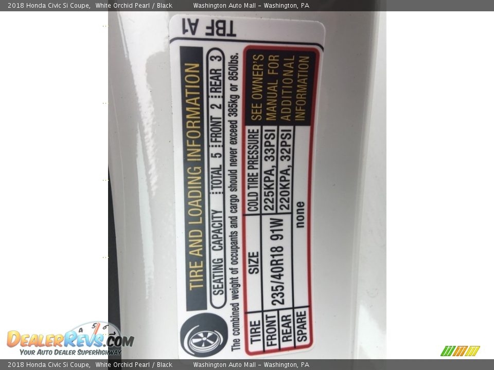 2018 Honda Civic Si Coupe White Orchid Pearl / Black Photo #26