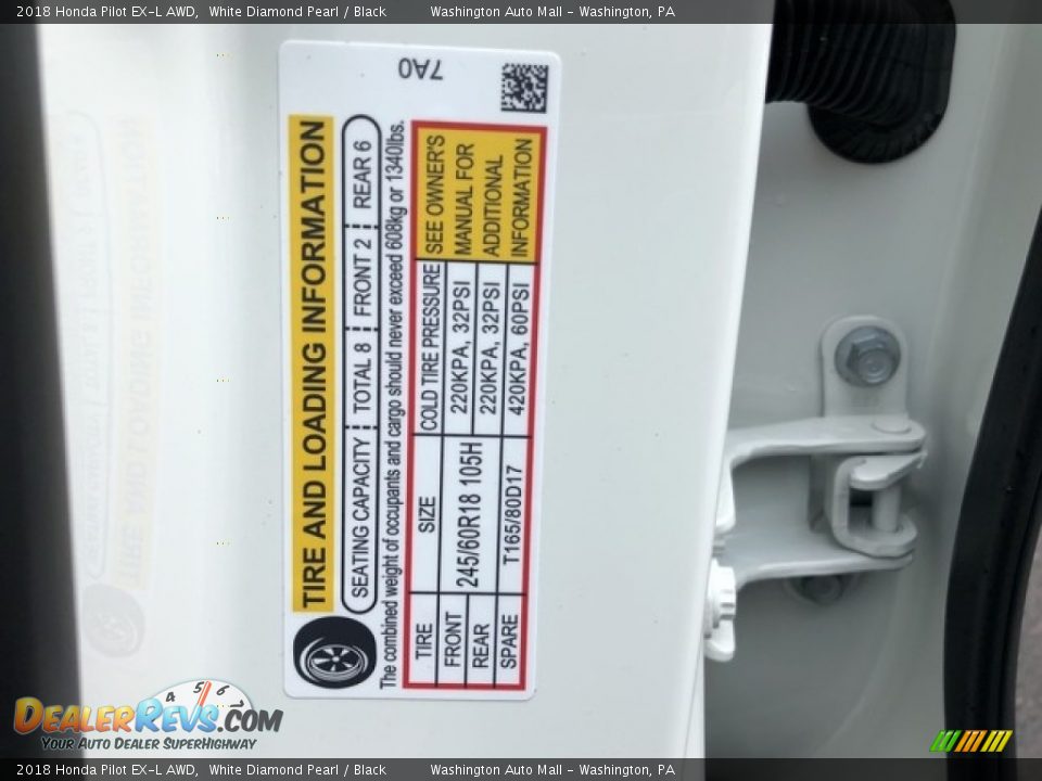 2018 Honda Pilot EX-L AWD White Diamond Pearl / Black Photo #24