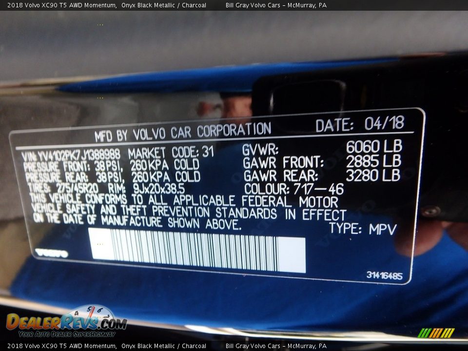 2018 Volvo XC90 T5 AWD Momentum Onyx Black Metallic / Charcoal Photo #12
