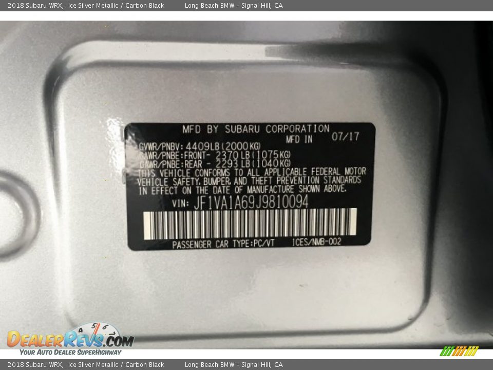 2018 Subaru WRX Ice Silver Metallic / Carbon Black Photo #22
