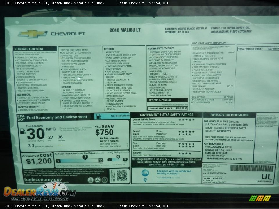 2018 Chevrolet Malibu LT Mosaic Black Metallic / Jet Black Photo #6