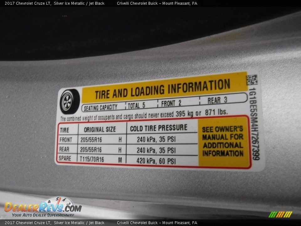 2017 Chevrolet Cruze LT Silver Ice Metallic / Jet Black Photo #33