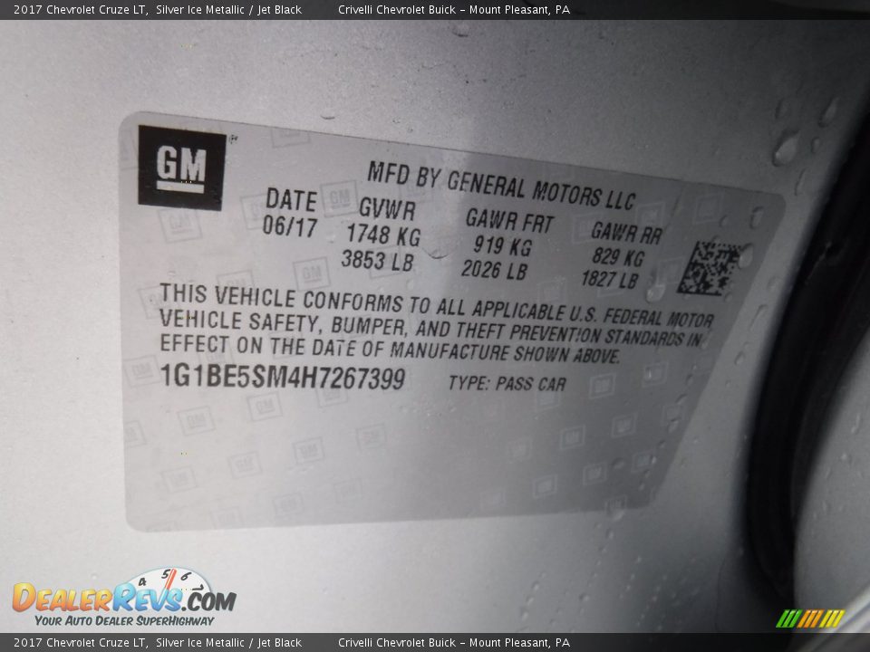 2017 Chevrolet Cruze LT Silver Ice Metallic / Jet Black Photo #34