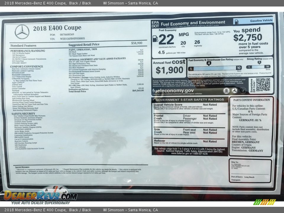 2018 Mercedes-Benz E 400 Coupe Black / Black Photo #10