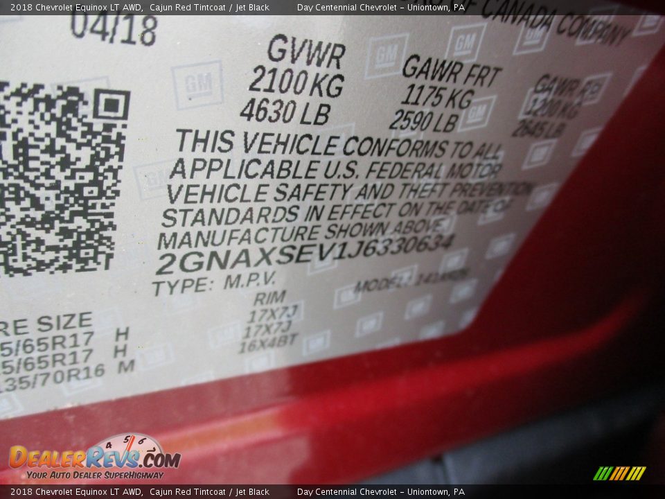 2018 Chevrolet Equinox LT AWD Cajun Red Tintcoat / Jet Black Photo #15