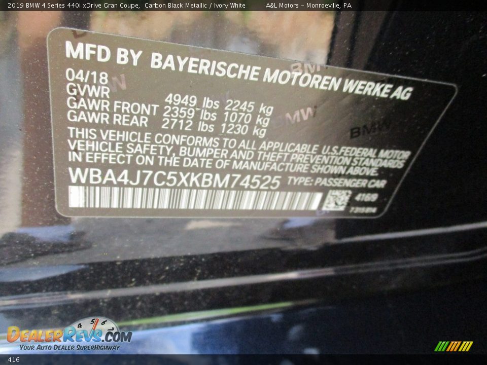 BMW Color Code 416 Carbon Black Metallic