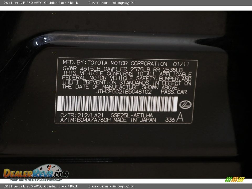 2011 Lexus IS 250 AWD Obsidian Black / Black Photo #23