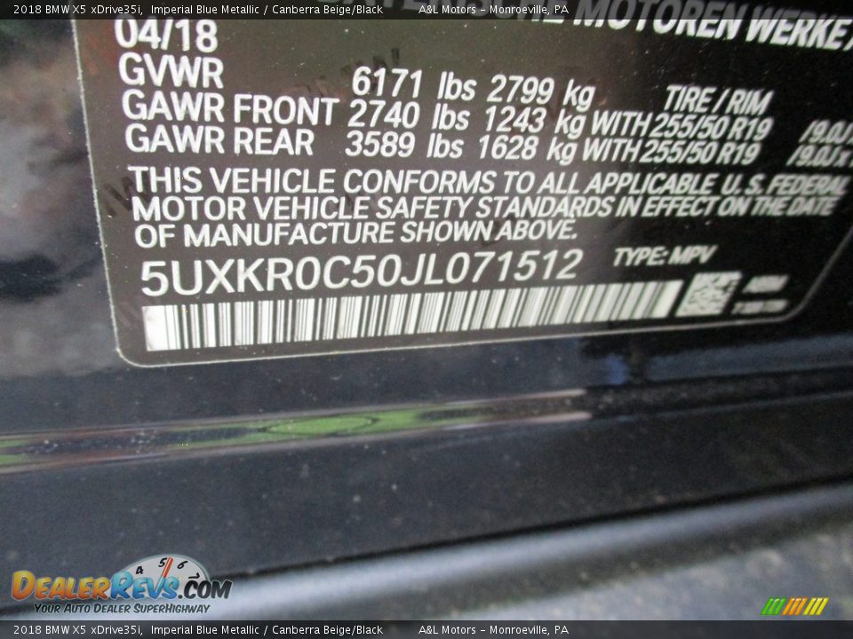 2018 BMW X5 xDrive35i Imperial Blue Metallic / Canberra Beige/Black Photo #19
