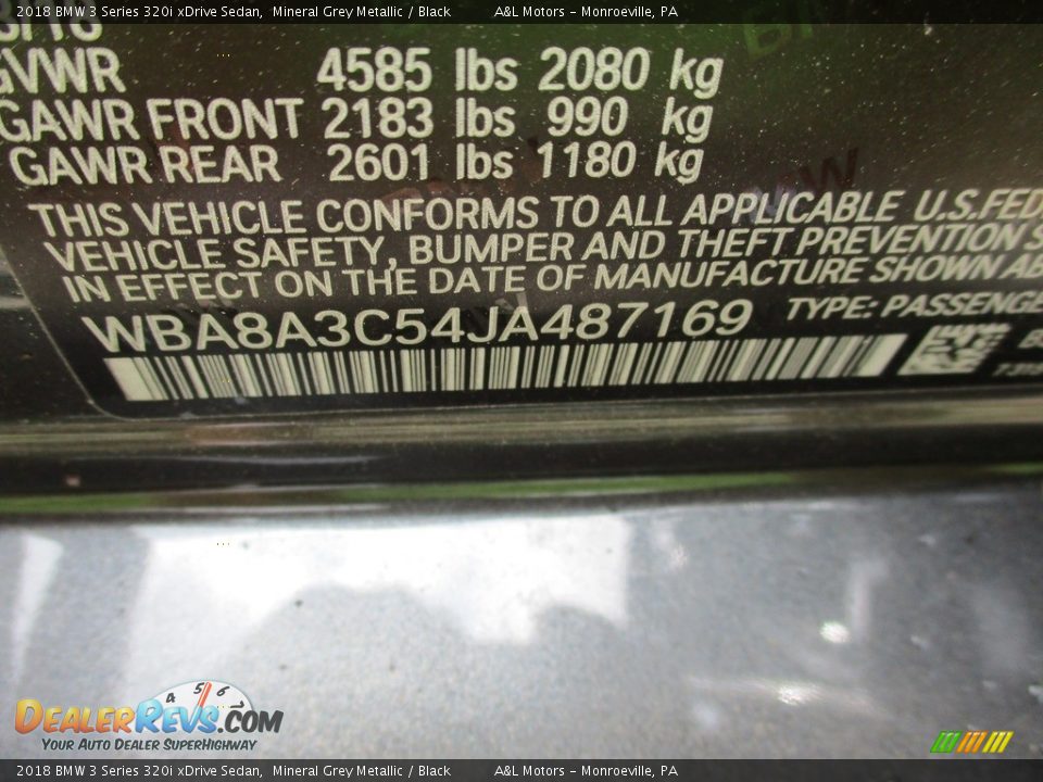 2018 BMW 3 Series 320i xDrive Sedan Mineral Grey Metallic / Black Photo #19