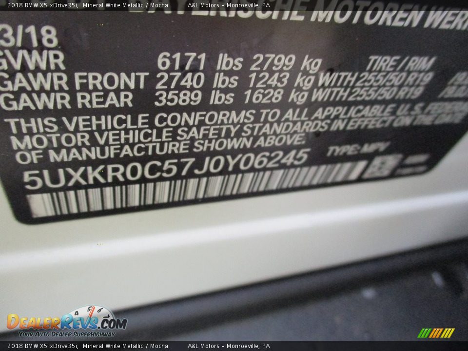 2018 BMW X5 xDrive35i Mineral White Metallic / Mocha Photo #19