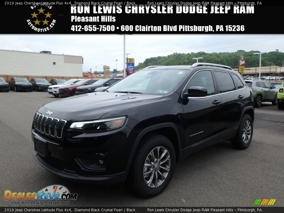 2019 Jeep Cherokee Latitude Plus 4x4 Diamond Black Crystal Pearl / Black Photo #1