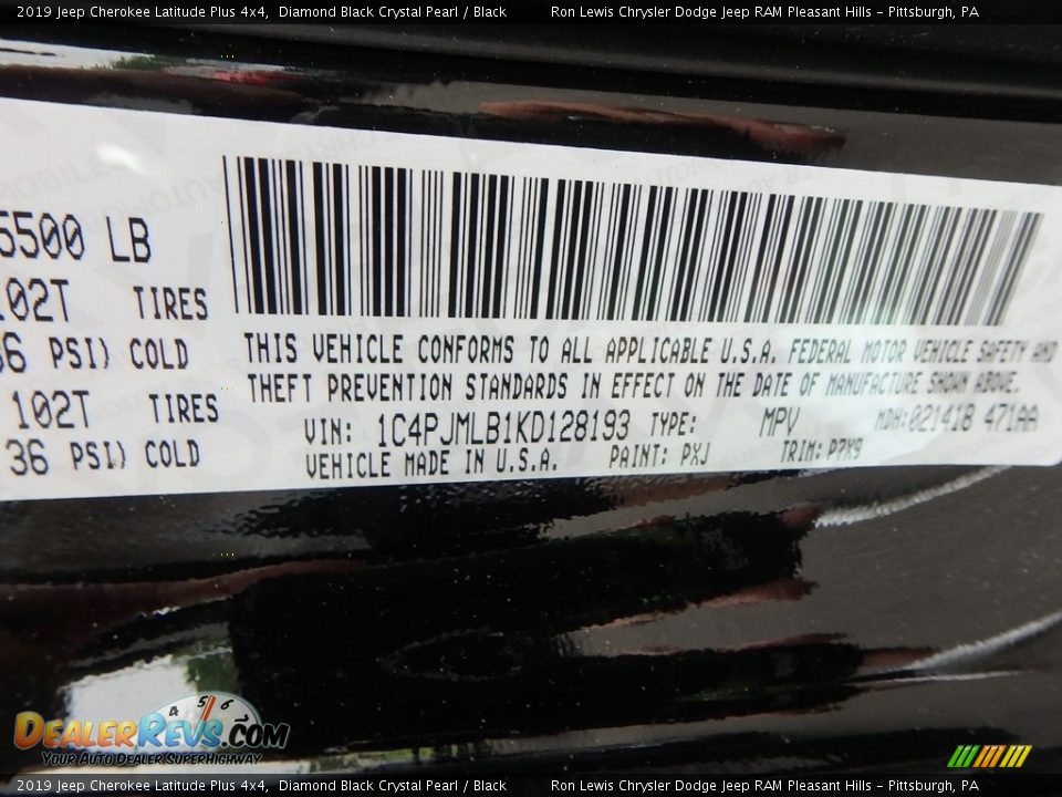 2019 Jeep Cherokee Latitude Plus 4x4 Diamond Black Crystal Pearl / Black Photo #14