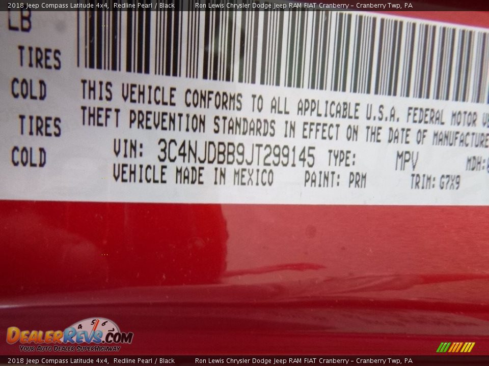 2018 Jeep Compass Latitude 4x4 Redline Pearl / Black Photo #14