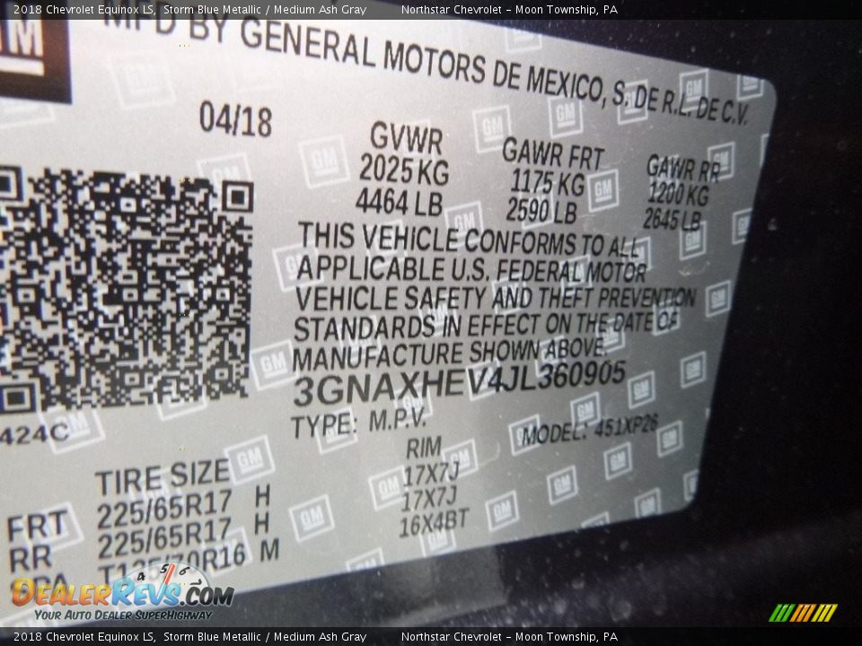 2018 Chevrolet Equinox LS Storm Blue Metallic / Medium Ash Gray Photo #16