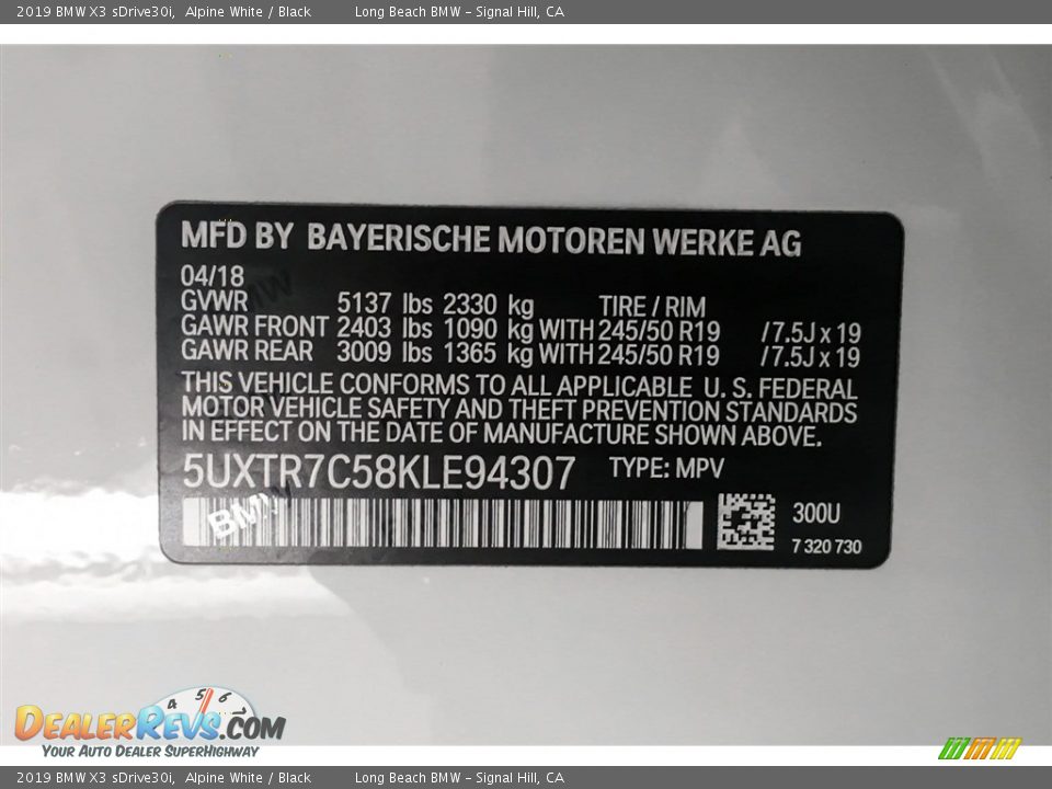 2019 BMW X3 sDrive30i Alpine White / Black Photo #11