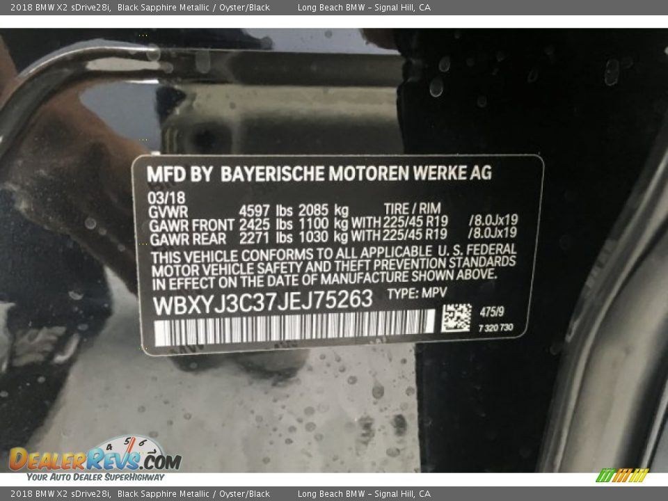 2018 BMW X2 sDrive28i Black Sapphire Metallic / Oyster/Black Photo #11