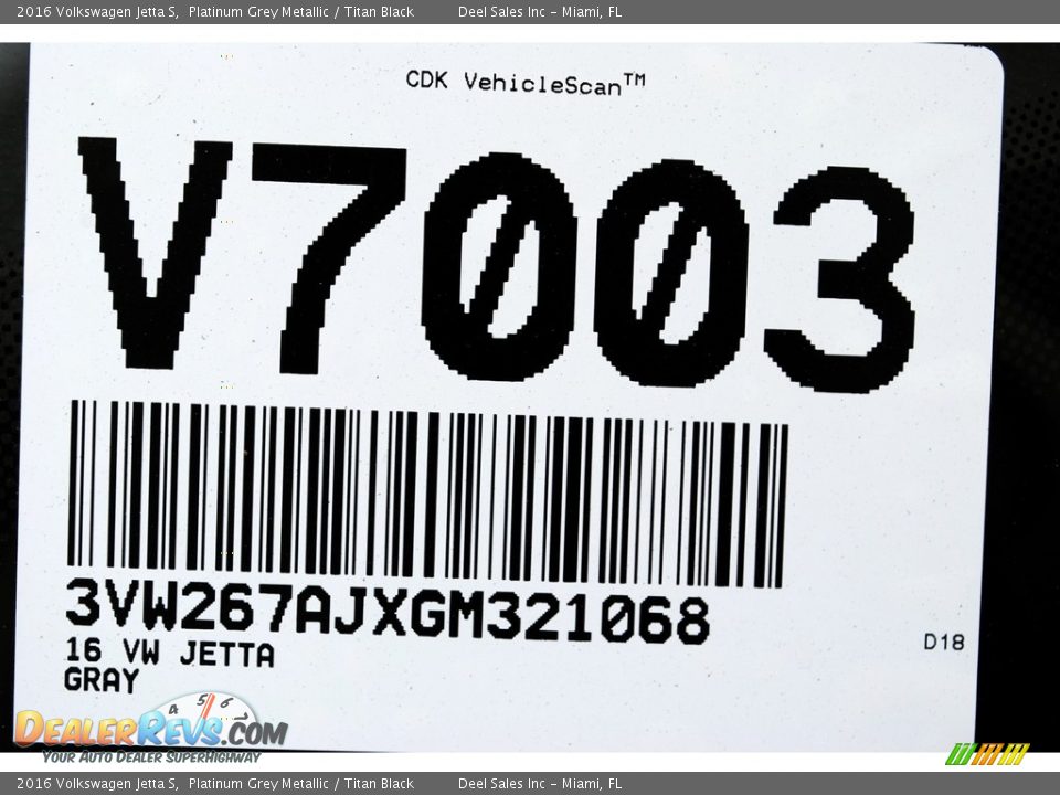 2016 Volkswagen Jetta S Platinum Grey Metallic / Titan Black Photo #20