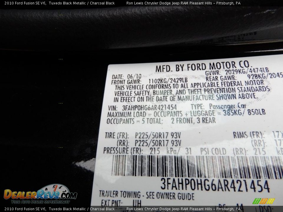 2010 Ford Fusion SE V6 Tuxedo Black Metallic / Charcoal Black Photo #16