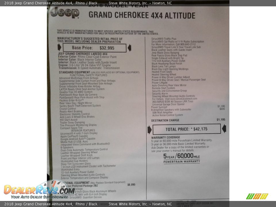 2018 Jeep Grand Cherokee Altitude 4x4 Window Sticker Photo #35